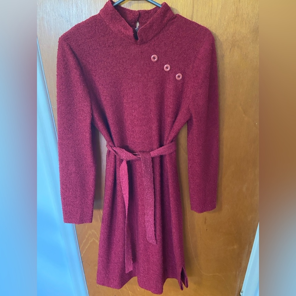 Vintage 1980 Red Knit Dress with Button Detail